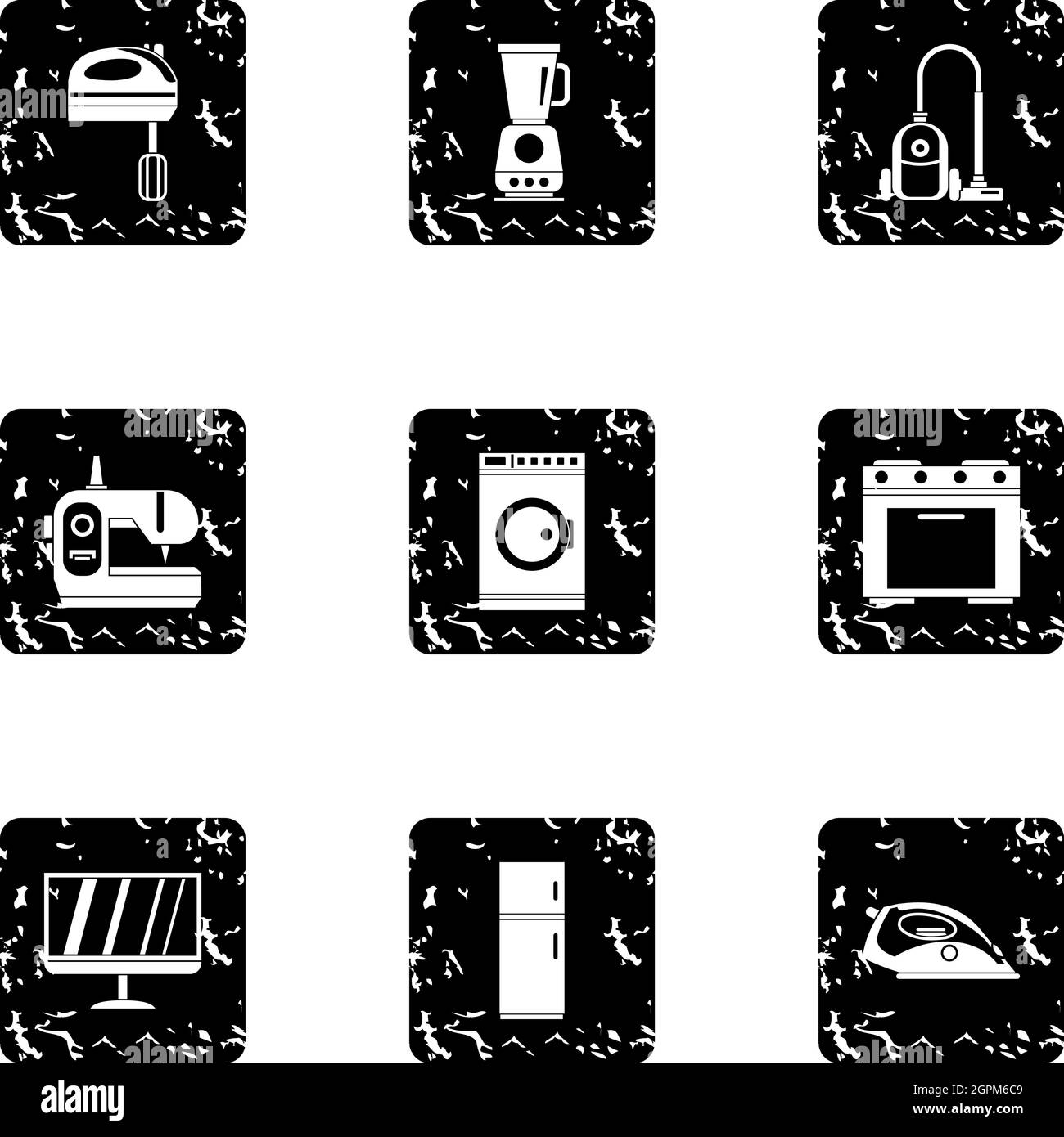 Icone elettroniche domestiche impostate, stile grunge Illustrazione Vettoriale