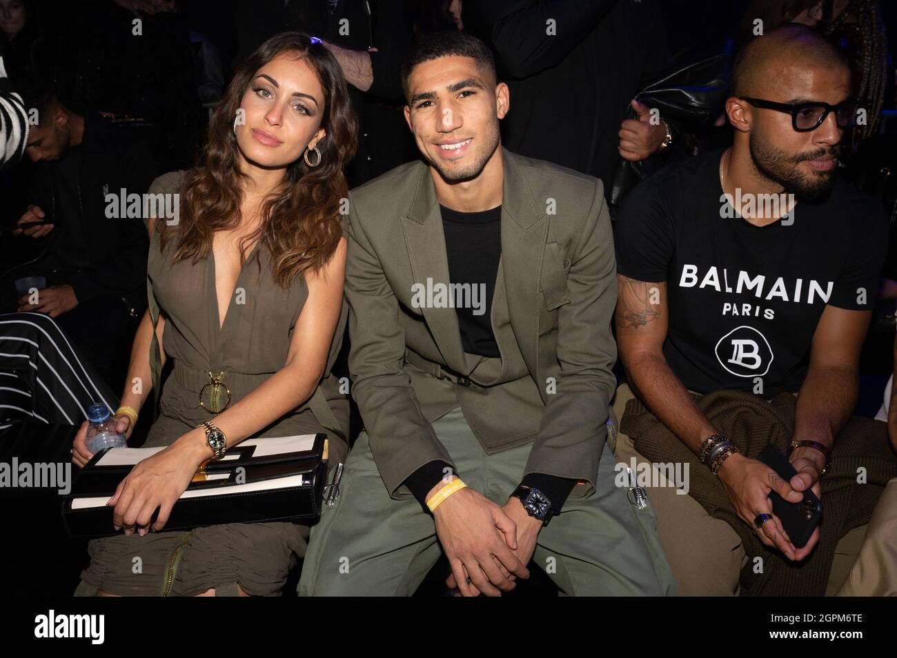 Achraf Hakimi e Hiba Abouk partecipano al Festival Balmain come parte della Paris Fashion Week Womenswear Primavera/Estate 2022 a la Seine musicale il 29 settembre 2021 a Boulogne-Billancourt, nar Parigi, Francia. Foto di Laurent Zabulon/ABACAPRESS.COM Foto Stock