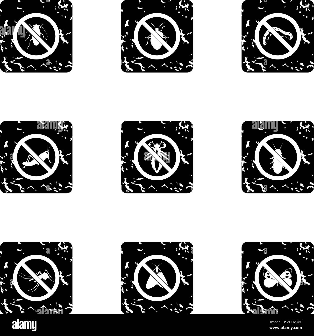 Insetti segno icone set, grunge stile Illustrazione Vettoriale