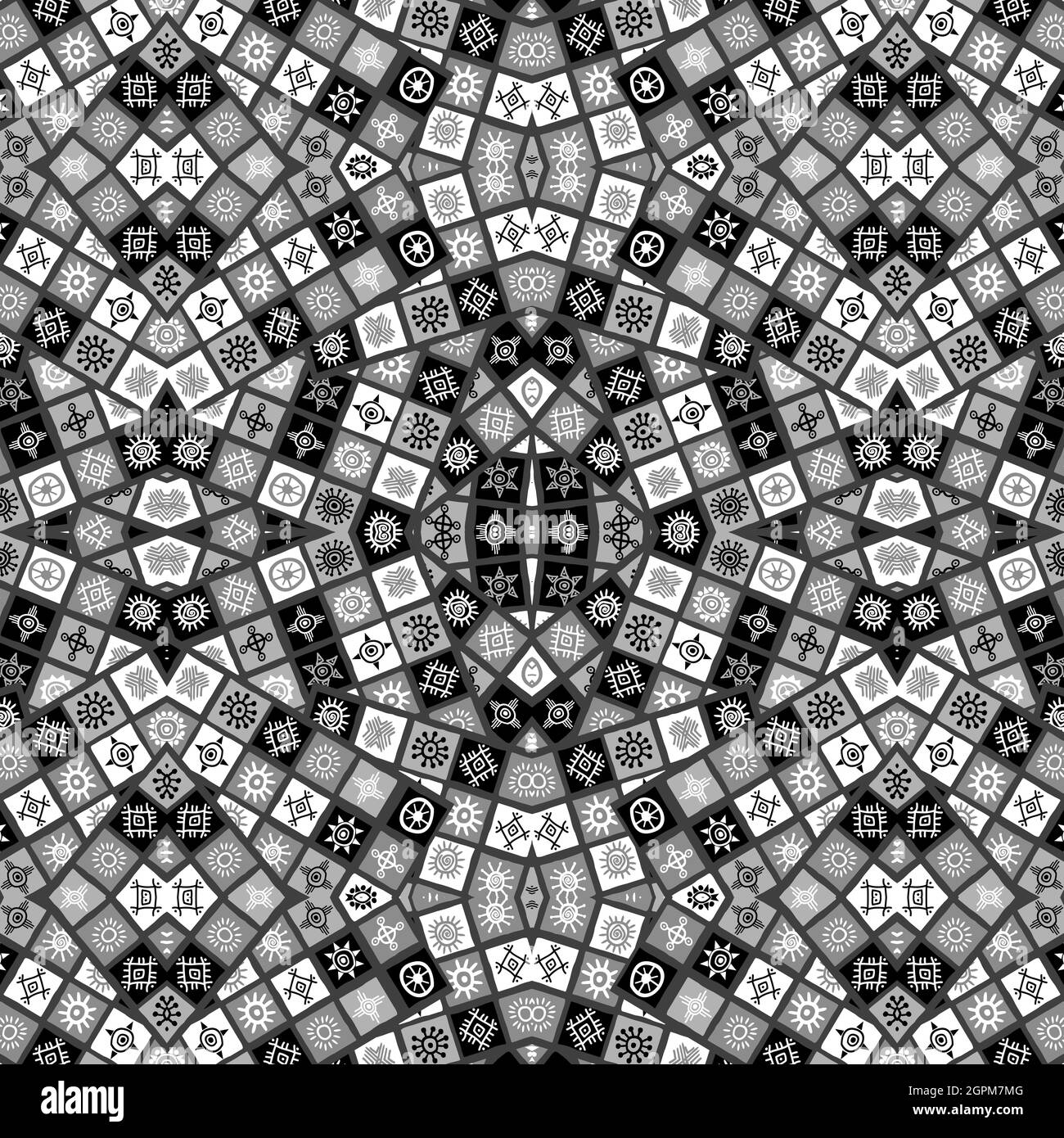 Modello geometrico africano senza cuciture con simboli del sole Illustrazione Vettoriale