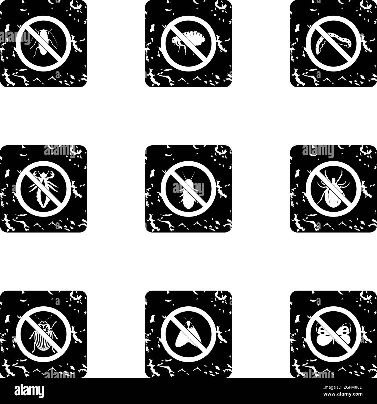 Insetti nocivi icone set, grunge stile Illustrazione Vettoriale