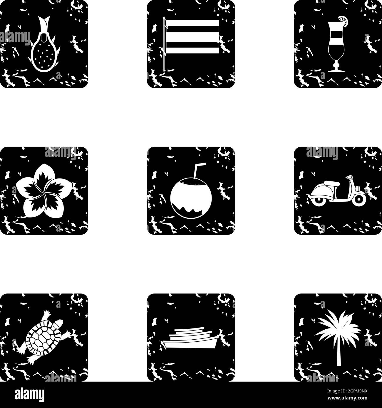 Paese Thailandia icone set, grunge stile Illustrazione Vettoriale