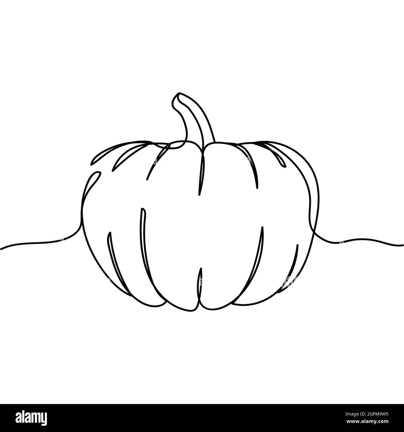 Una linea continua di zucca in silhouette. Stile minimalista. Perfetto per biglietti, inviti alle feste, poster, adesivi, abbigliamento. Icona astratta nera. Concetto di Halloween Illustrazione Vettoriale