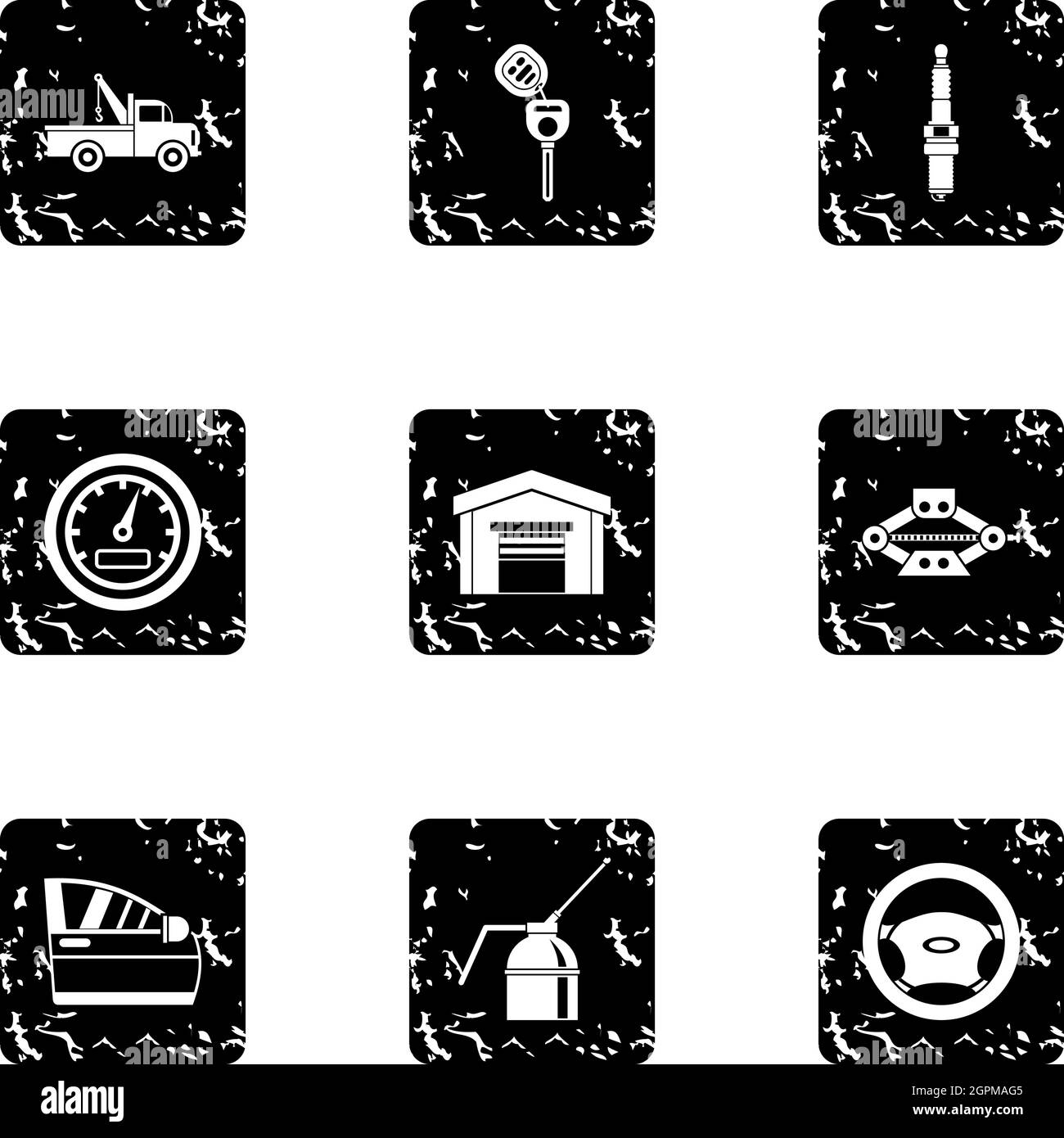 Set icone auto manutenzione, stile grunge Illustrazione Vettoriale