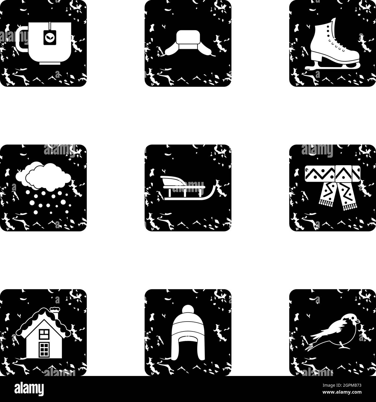 Set icone gelo inverno, stile grunge Illustrazione Vettoriale