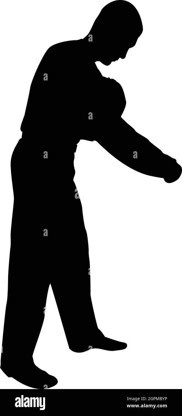 Silhouette uomo vestito abito maglione concetto messo sul suo pullover colore nero vettore illustrazione immagine stile piatto Illustrazione Vettoriale