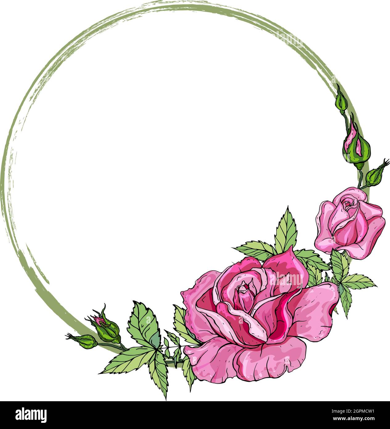 Biglietto d'auguri festivo. Rosa vettoriale rose. Corona di rose rosa.Perla. Modello di design alla moda. Primavera. Illustrazione Vettoriale