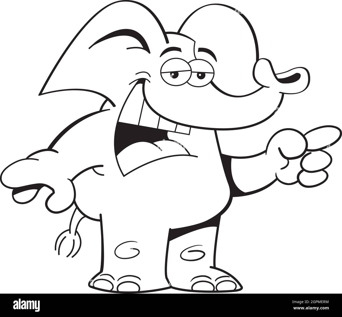 Illustrazione in bianco e nero di un elefante che punta. Illustrazione Vettoriale