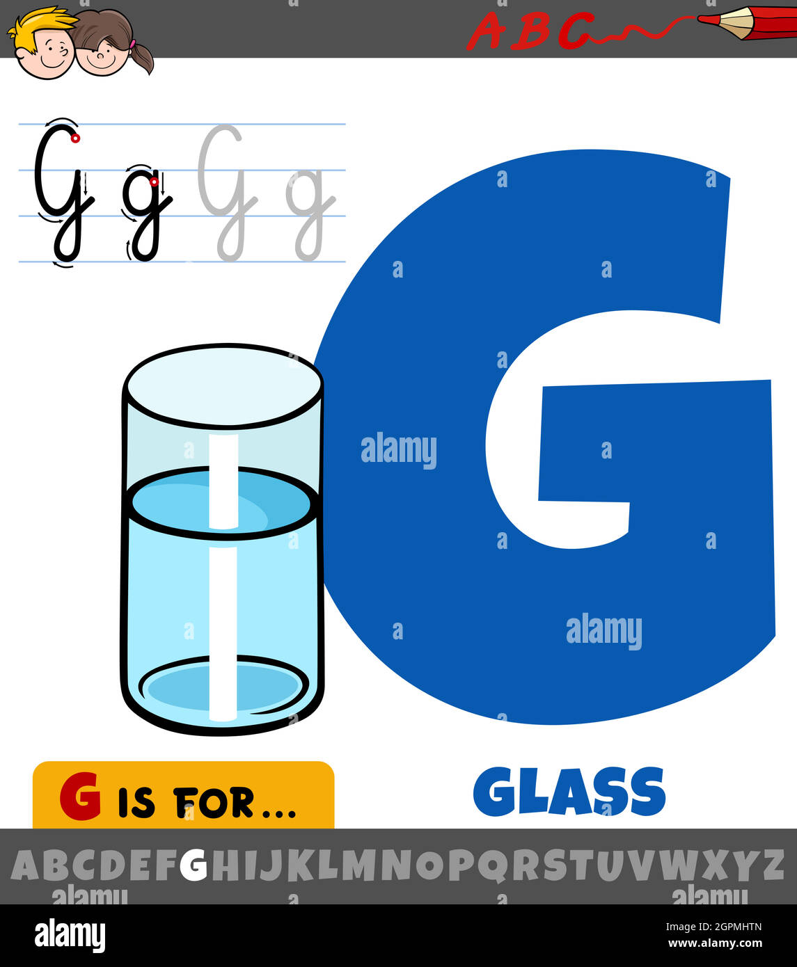 Lettera G dall'alfabeto con cartone animato vetro d'acqua Illustrazione Vettoriale