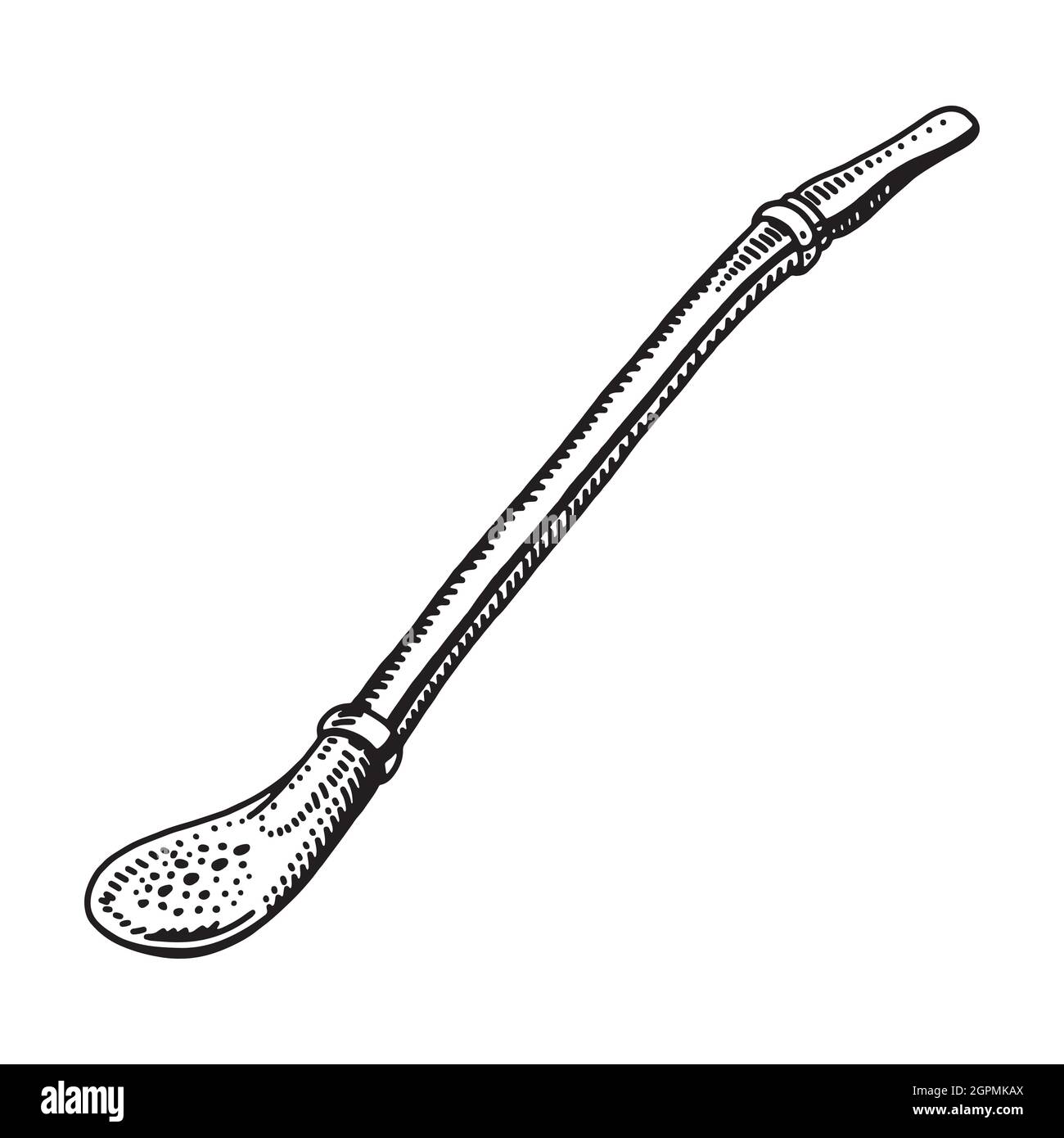 Disegno vettoriale dello schizzo di bombilla per Yerba mate, isolato. Illustrazione Vettoriale