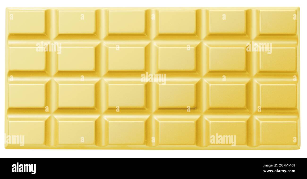 Bar di cioccolato bianco isolato. Vista dall'alto. Il file contiene il percorso di ritaglio. Foto Stock