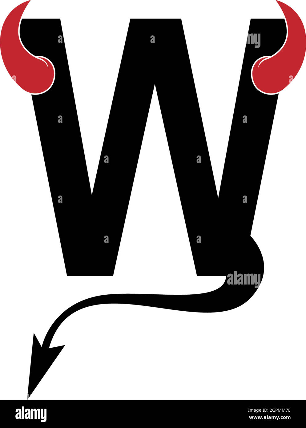 Lettera W con corna del diavolo e coda icona logo vettore di disegno Illustrazione Vettoriale
