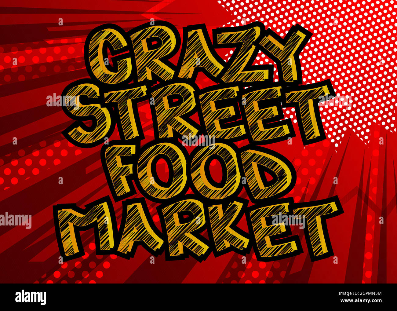 Crazy Street Food Market - testo in stile fumetto. Illustrazione Vettoriale