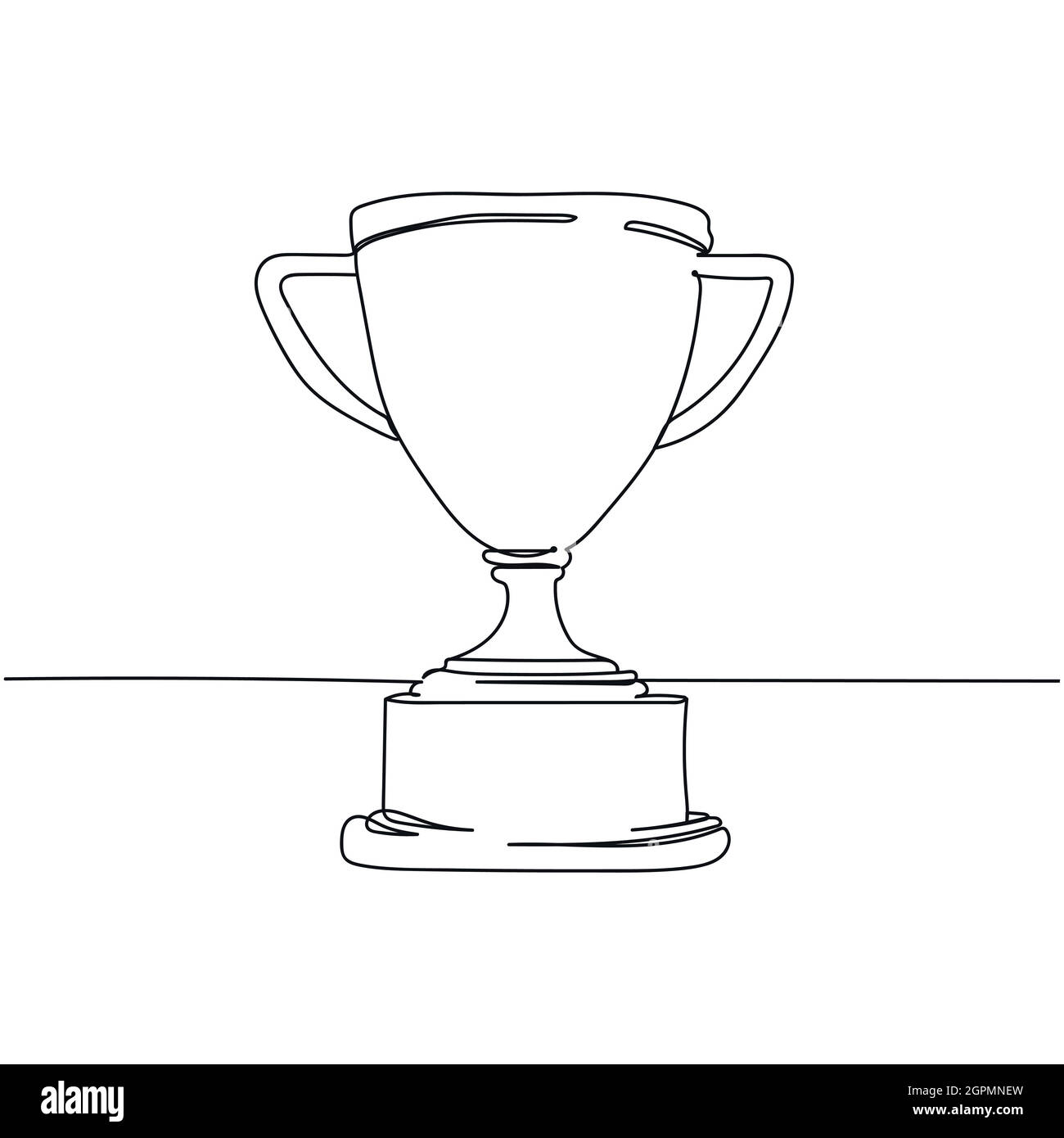 Una linea continua di coppa di trofei di primo posto in silhouette. Stile minimalista. Perfetto per biglietti, inviti alle feste, poster, adesivi, abbigliamento. Icona astratta nera. Illustrazione Vettoriale