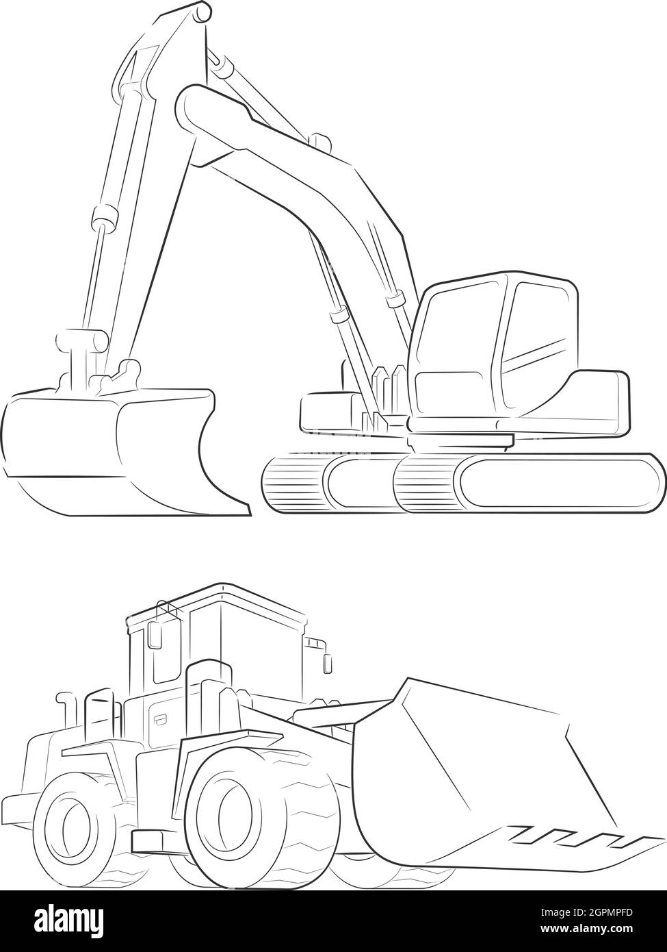Sketch escavatore Bulldozer Construction Machine Doodle disegno a mano Illustrazione Vettoriale