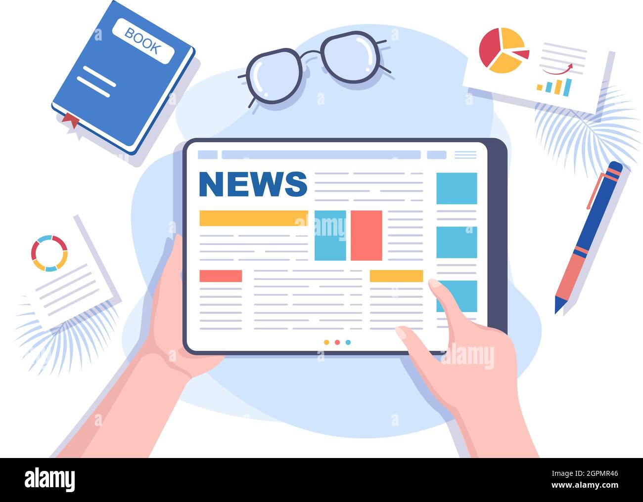 Breaking News Reporter background Vector Illustration with Broadcaster or Journalist on the Monitor About Information Incident, Activities, Weather Illustrazione Vettoriale