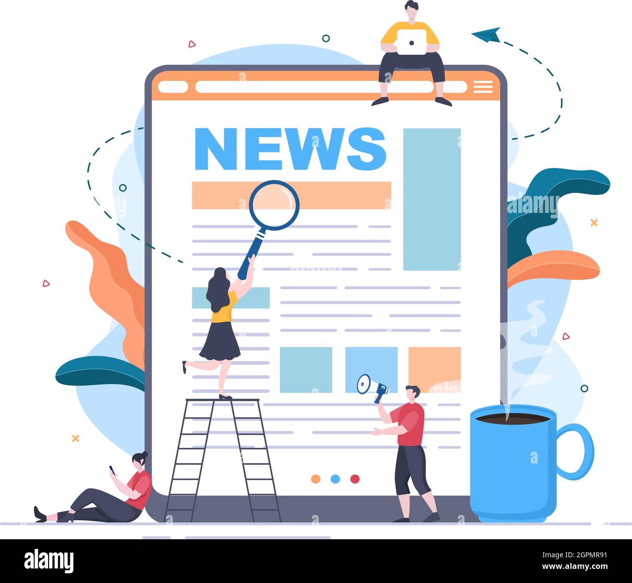 Breaking News Reporter background Vector Illustration with Broadcaster or Journalist on the Monitor About Information Incident, Activities, Weather Illustrazione Vettoriale