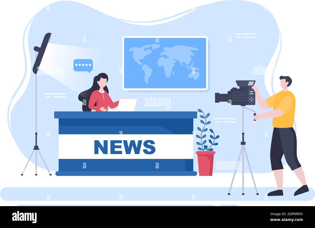Breaking News Reporter background Vector Illustration with Broadcaster or Journalist on the Monitor About Information Incident, Activities, Weather Illustrazione Vettoriale