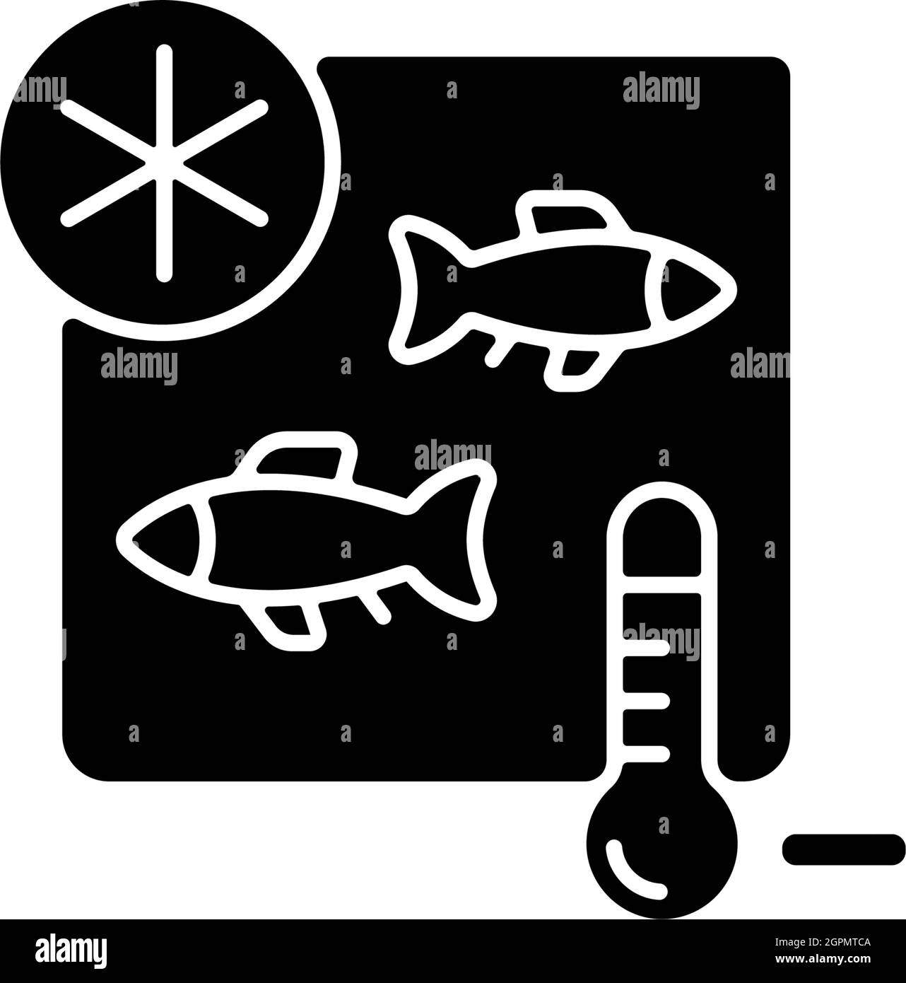 Pesce che immagazzina icona glyph nero Illustrazione Vettoriale