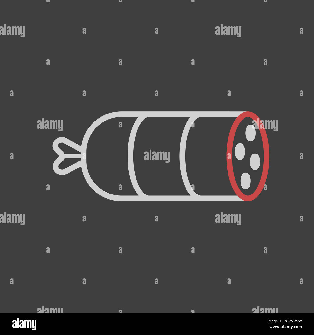 Icona vettore salame salsiccia su sfondo scuro. Barbecue e barbecue Illustrazione Vettoriale