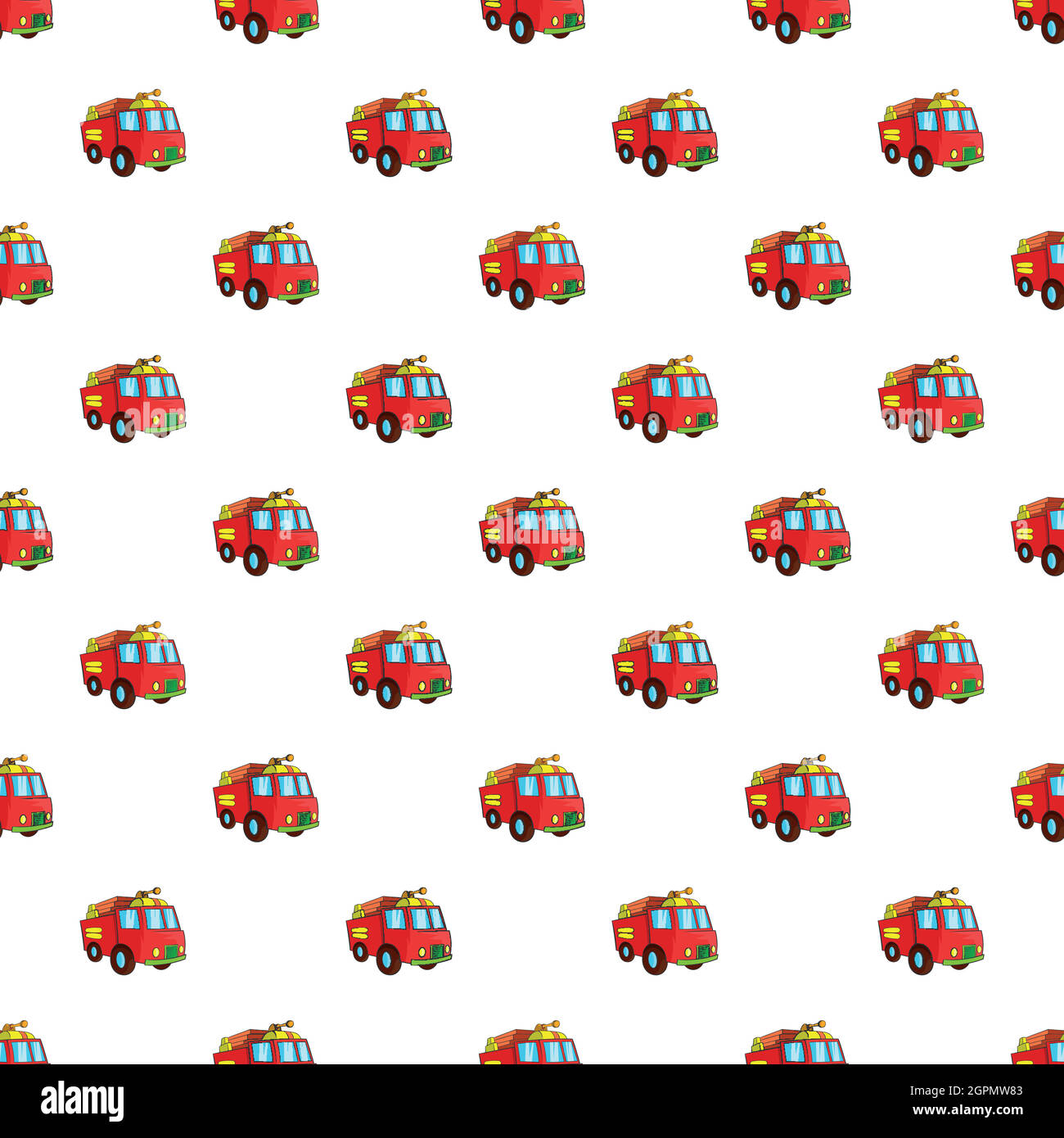 Camion dei pompieri pattern, stile cartoon Illustrazione Vettoriale