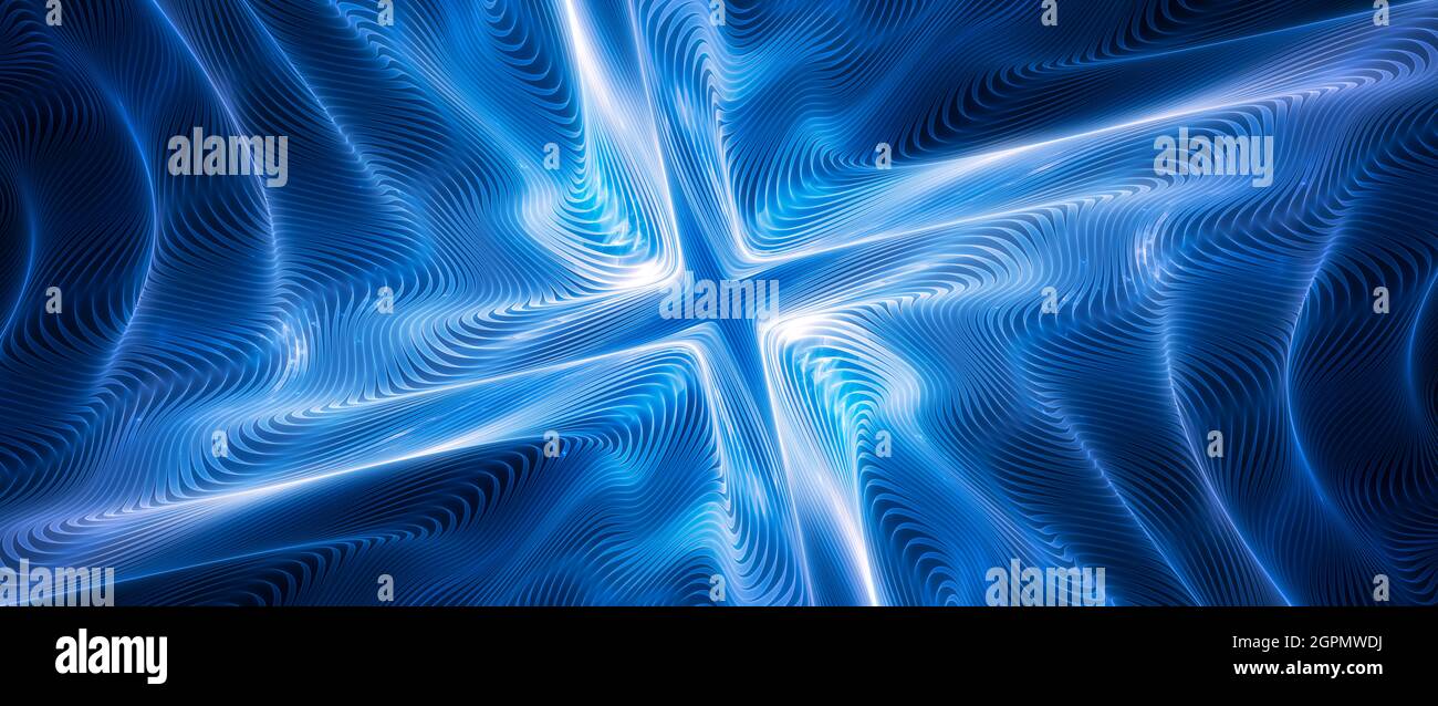 Tecnologia blu brillante cross-surface, sfondo astratto generato dal computer, rendering 3D Foto Stock