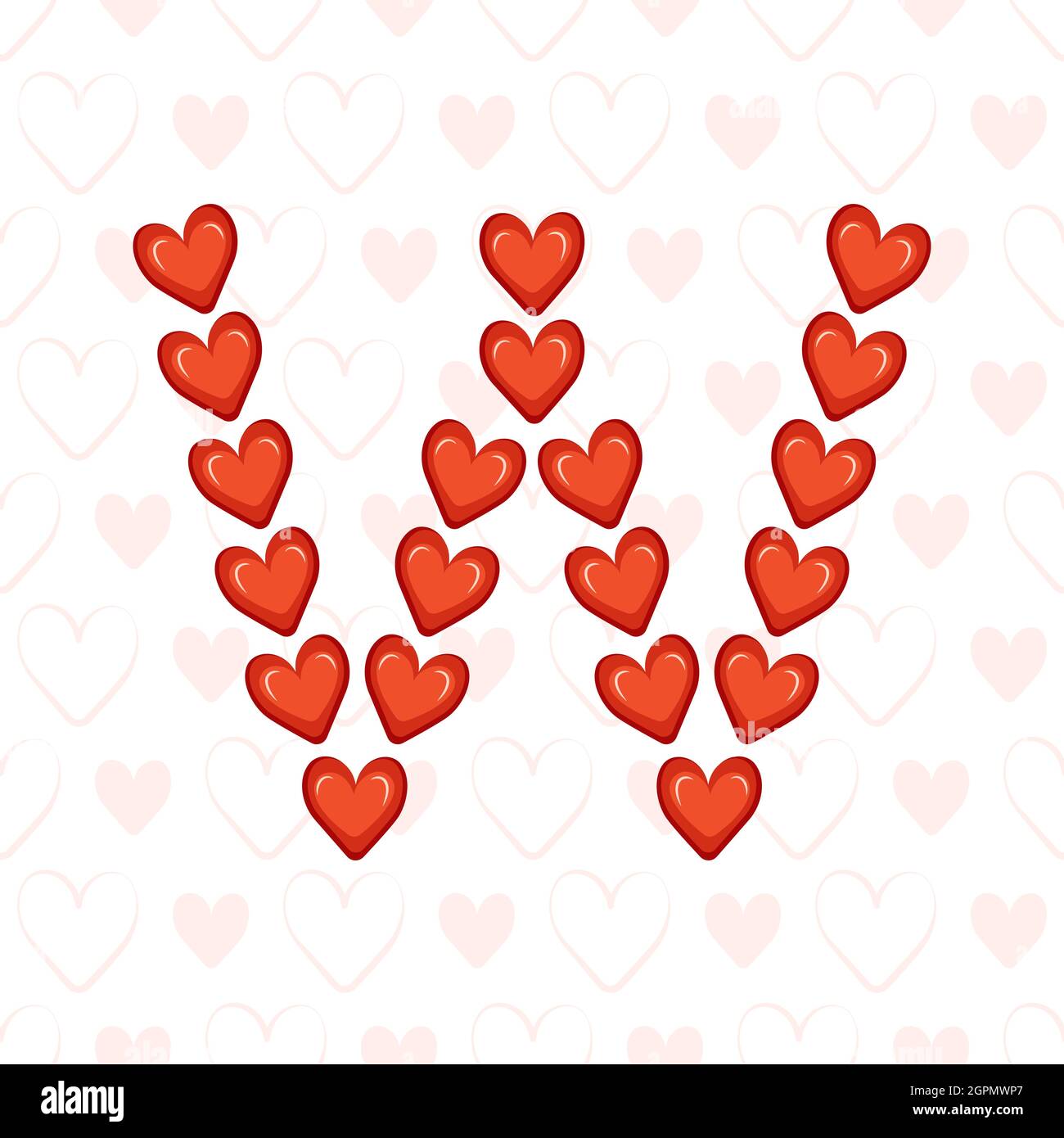 Lettera W da cuori rossi su disegno senza cuciture con ...