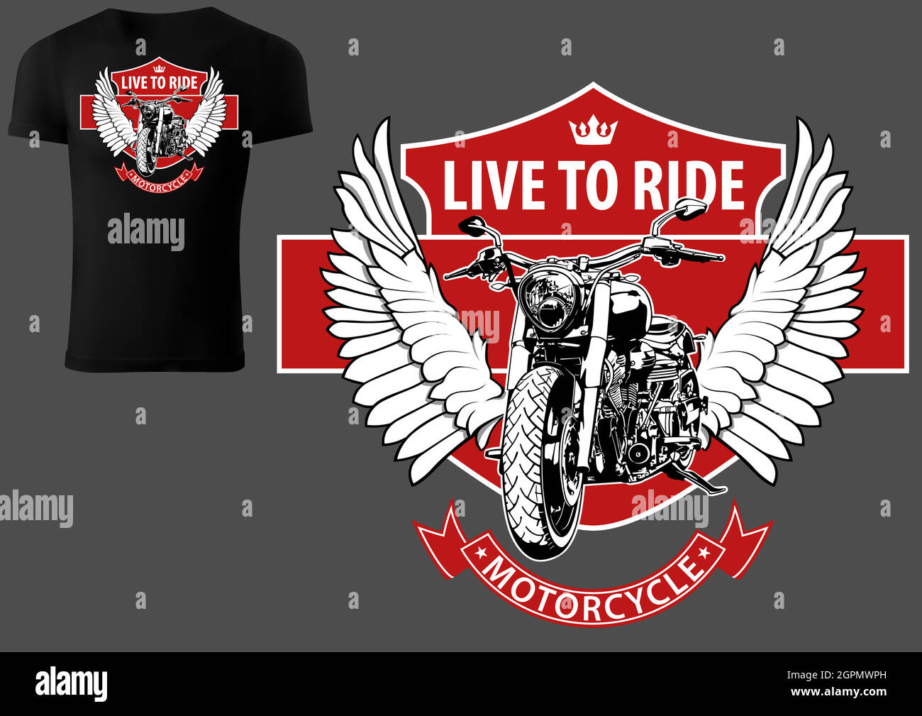 T-shirt Design con Moto e Wings Illustrazione Vettoriale