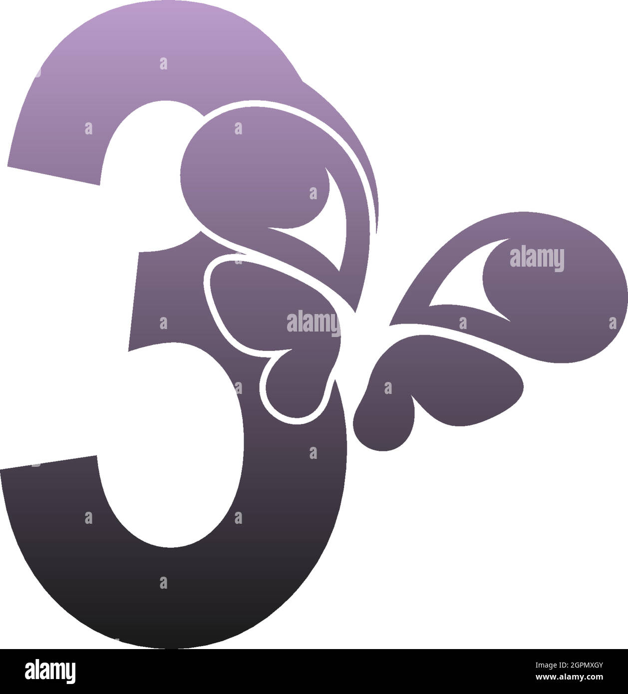 Numero 3 con logo icona a farfalla vettore di disegno Illustrazione Vettoriale