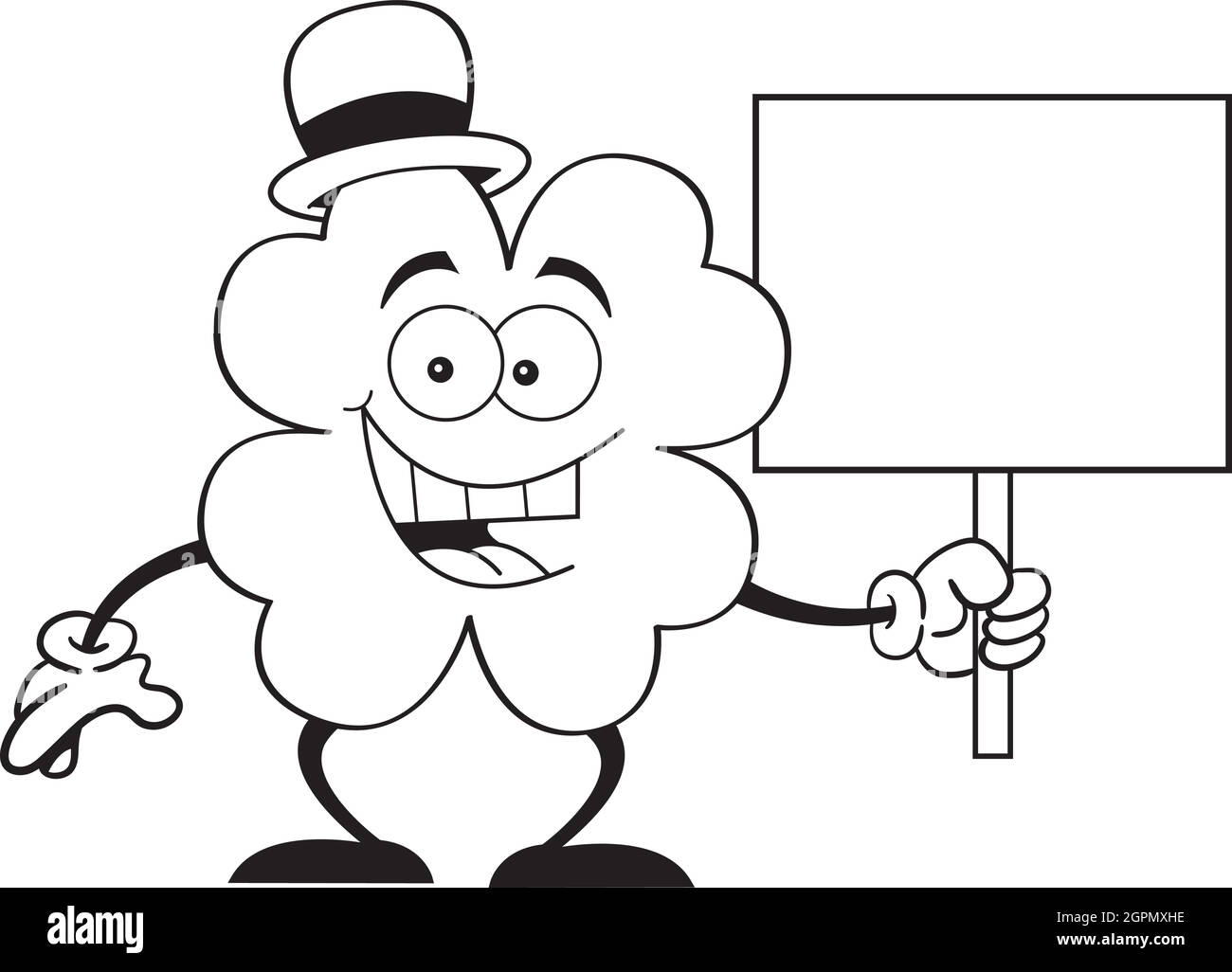 Illustrazione in bianco e nero di uno shamrock con un cartello. Illustrazione Vettoriale