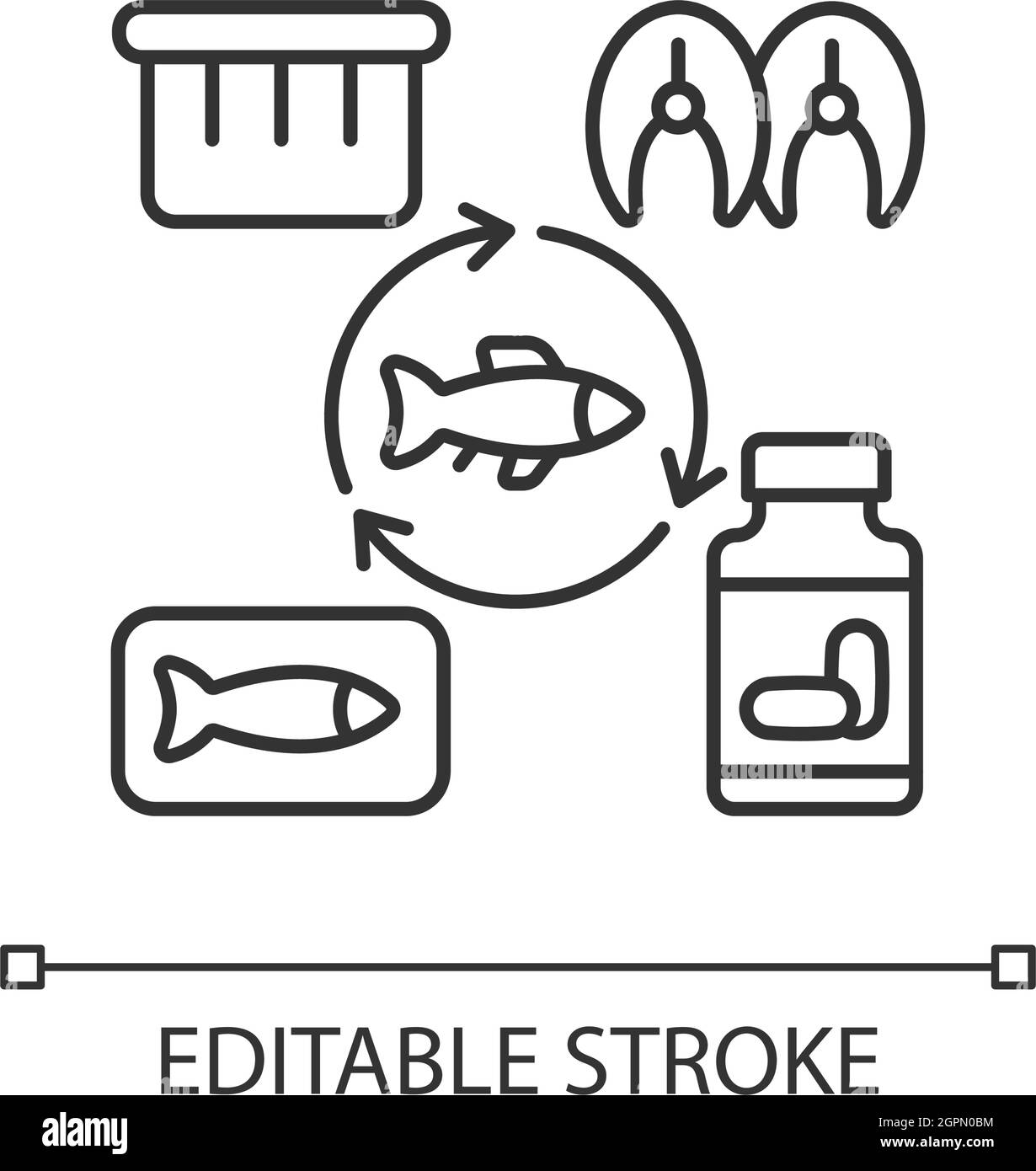 Produzione di prodotti ittici icona lineare Illustrazione Vettoriale