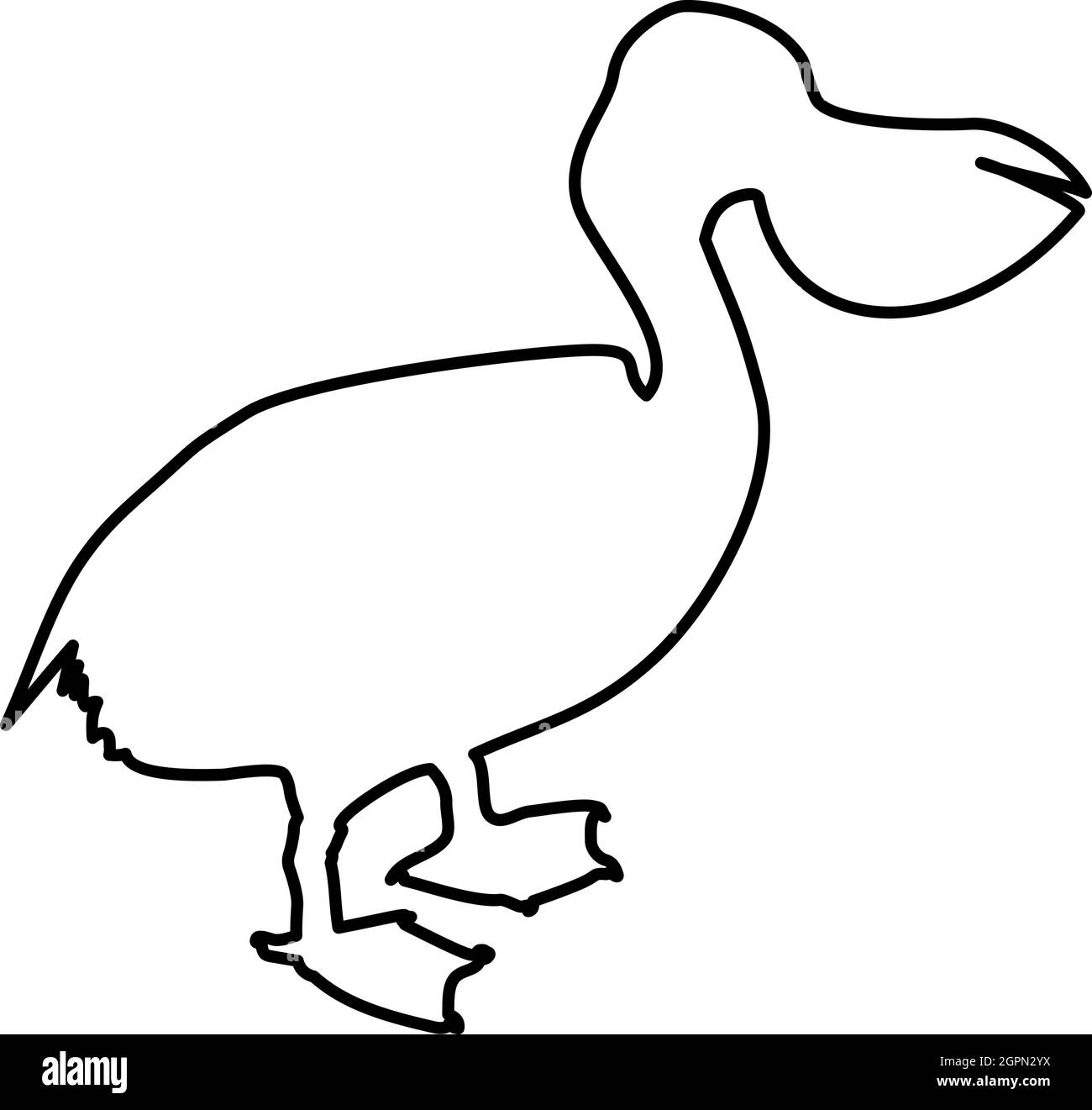 Pelican Bird Seabird Waterbird contorno contorno nero colore vettore illustrazione piatta immagine stile Illustrazione Vettoriale