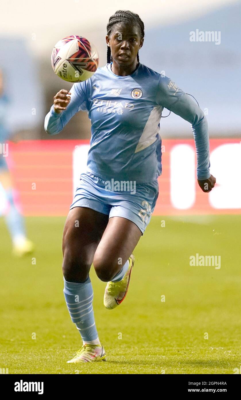 Manchester, Inghilterra, 29 settembre 2021. Khadija Shaw di Manchester City durante la partita della Femminile's fa Cup all'Academy Stadium di Manchester. Il credito d'immagine dovrebbe leggere: Andrew Yates / Sportimage Foto Stock