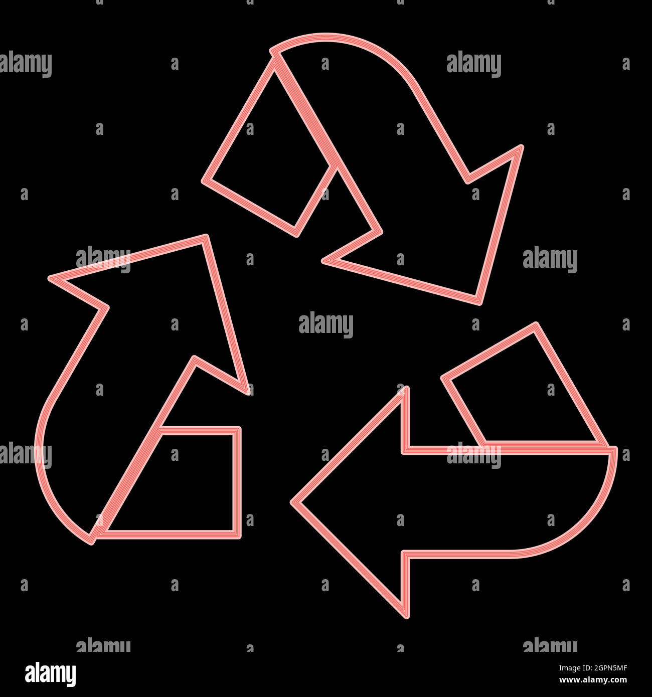 Frecce di riciclaggio al neon in un cerchio l'immagine di stile piatto del vettore di colore rosso Illustrazione Vettoriale