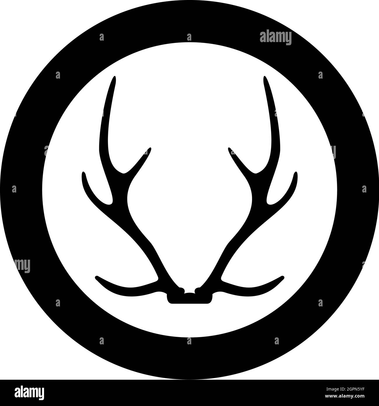 Corno corno corno concetto trofeo silhouette in cerchio rotondo nero colore vettore illustrazione solido contorno stile immagine Illustrazione Vettoriale