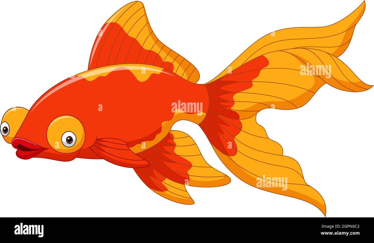 Carino goldfish cartoon su sfondo bianco Illustrazione Vettoriale