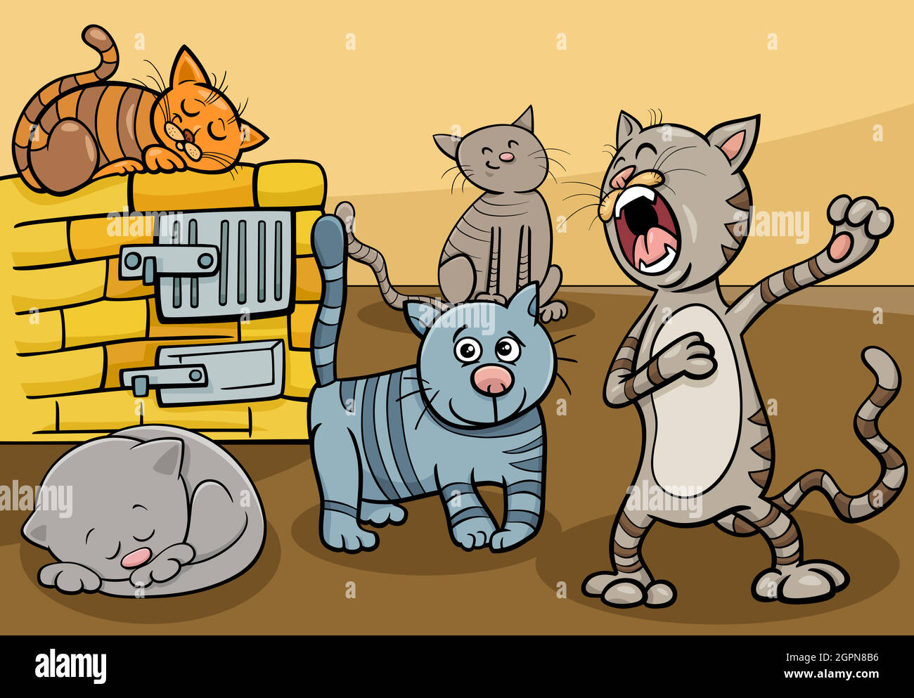 gatti personaggi animali gruppo illustrazione cartoon Illustrazione Vettoriale