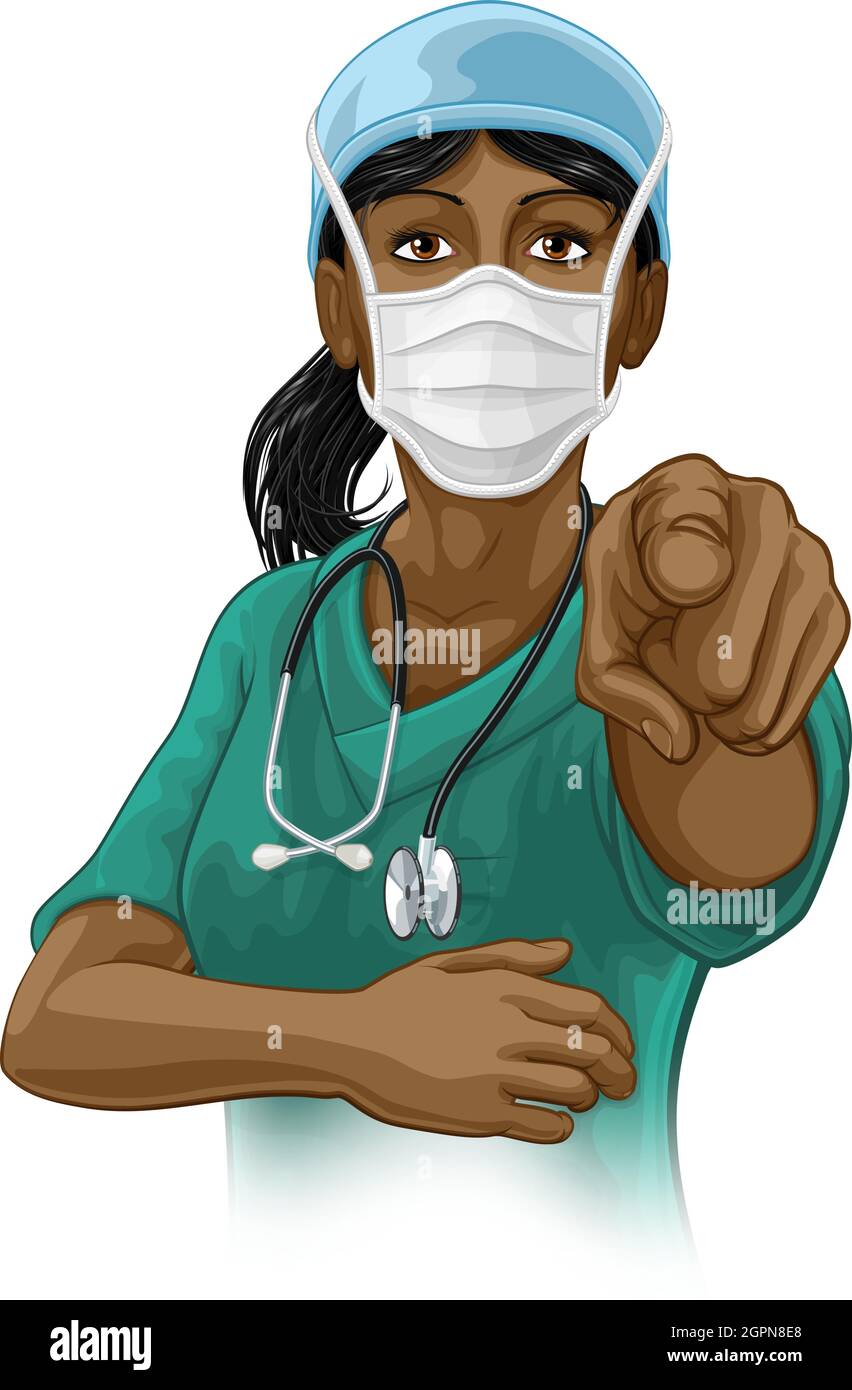 Medico o infermiere Donna in scrub uniforme puntamento Illustrazione Vettoriale