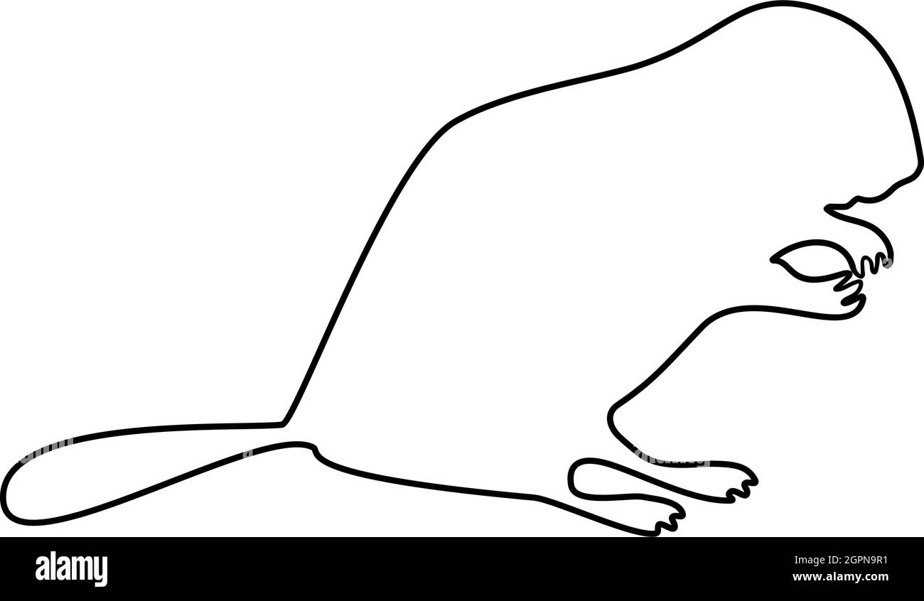 Beaver animale Ridente contorno contorno contorno contorno contorno nero disegno vettoriale immagine piatta Illustrazione Vettoriale