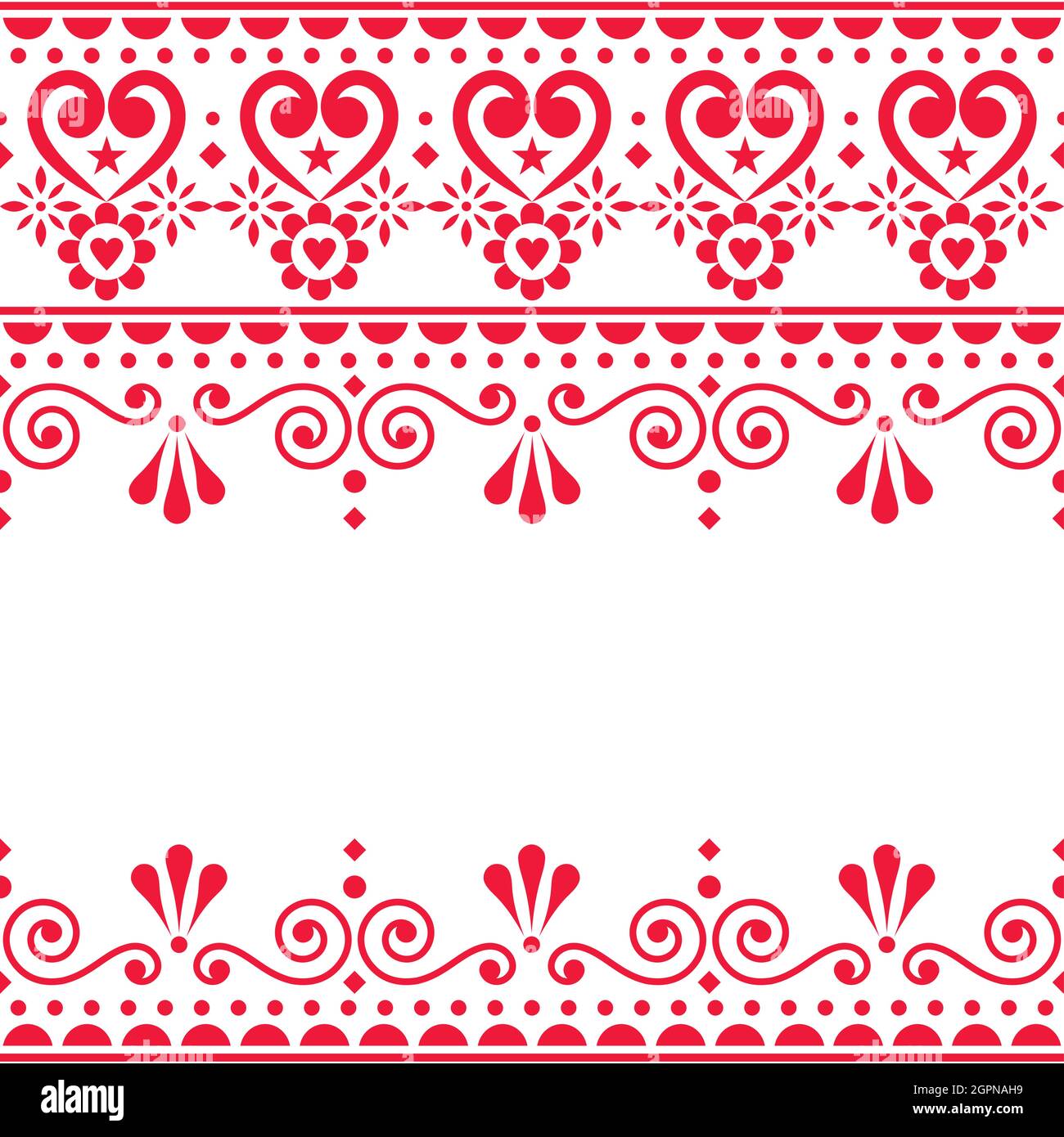 Biglietto d'auguri vettoriale scandinavo o textle, stampa in tessuto - tradizionale ricamo senza cuciture folk art design con fiori e girls Illustrazione Vettoriale