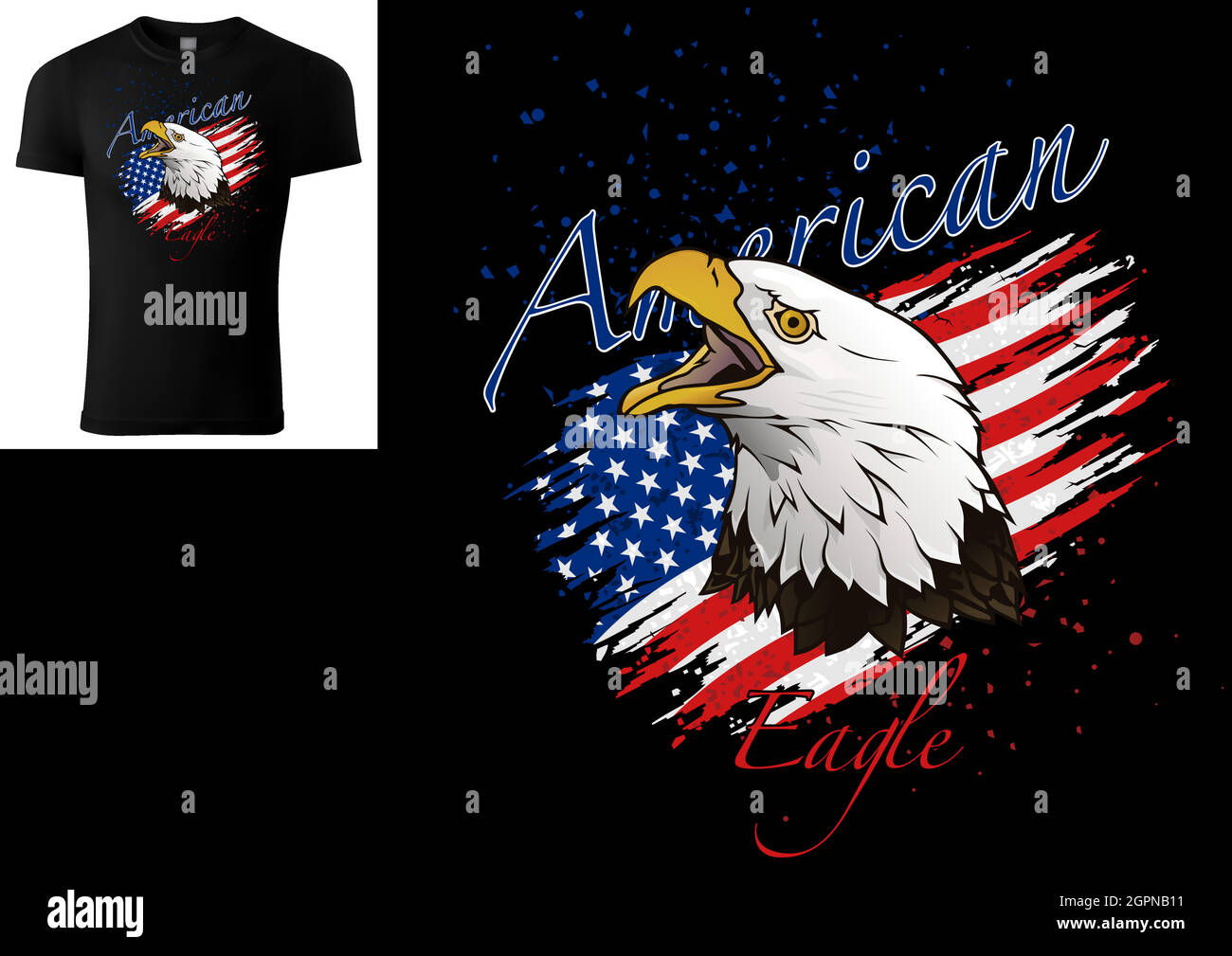 T-shirt Design con Bald Eagle e US Flag Illustrazione Vettoriale