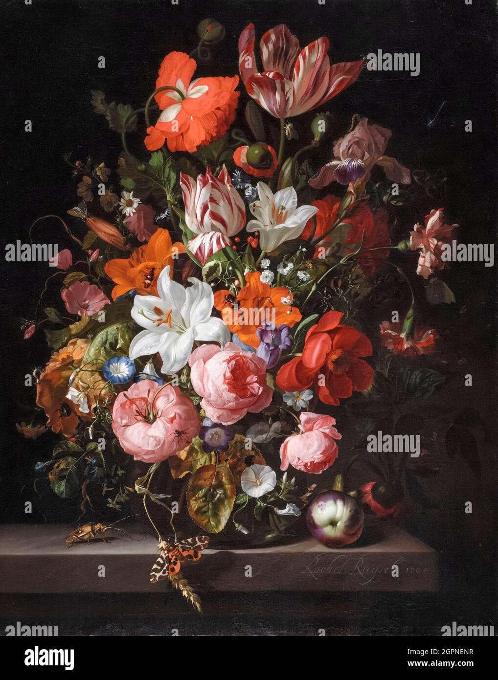 Rachel Ruysch, Fiori in vaso di vetro, pittura a vita morta, 1704 Foto Stock