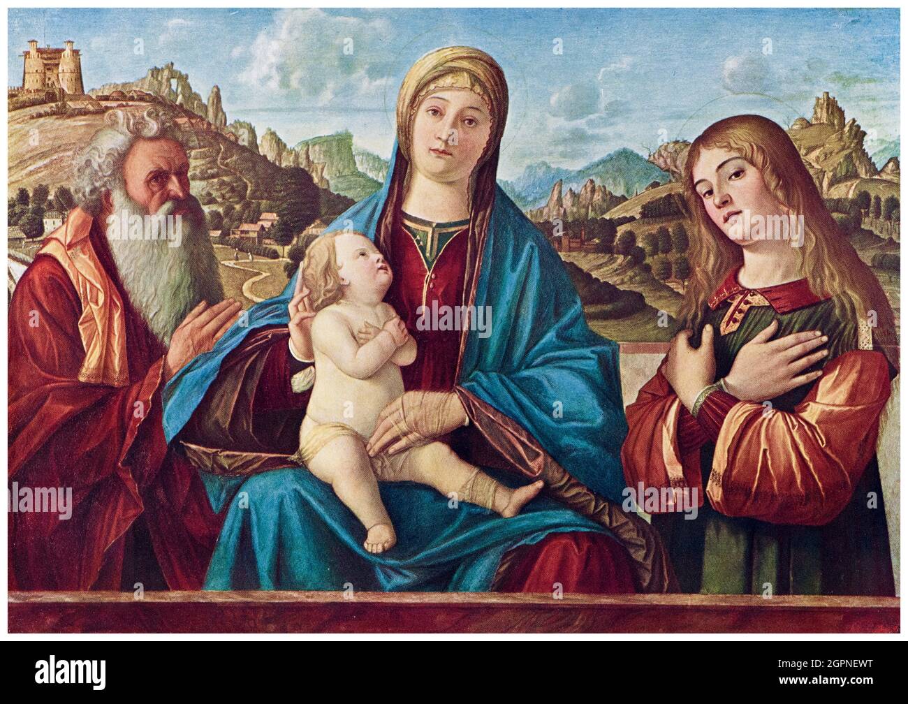 Vittore Carpaccio, Madonna col Bambino con due Santi, pittura, circa 1490 Foto Stock