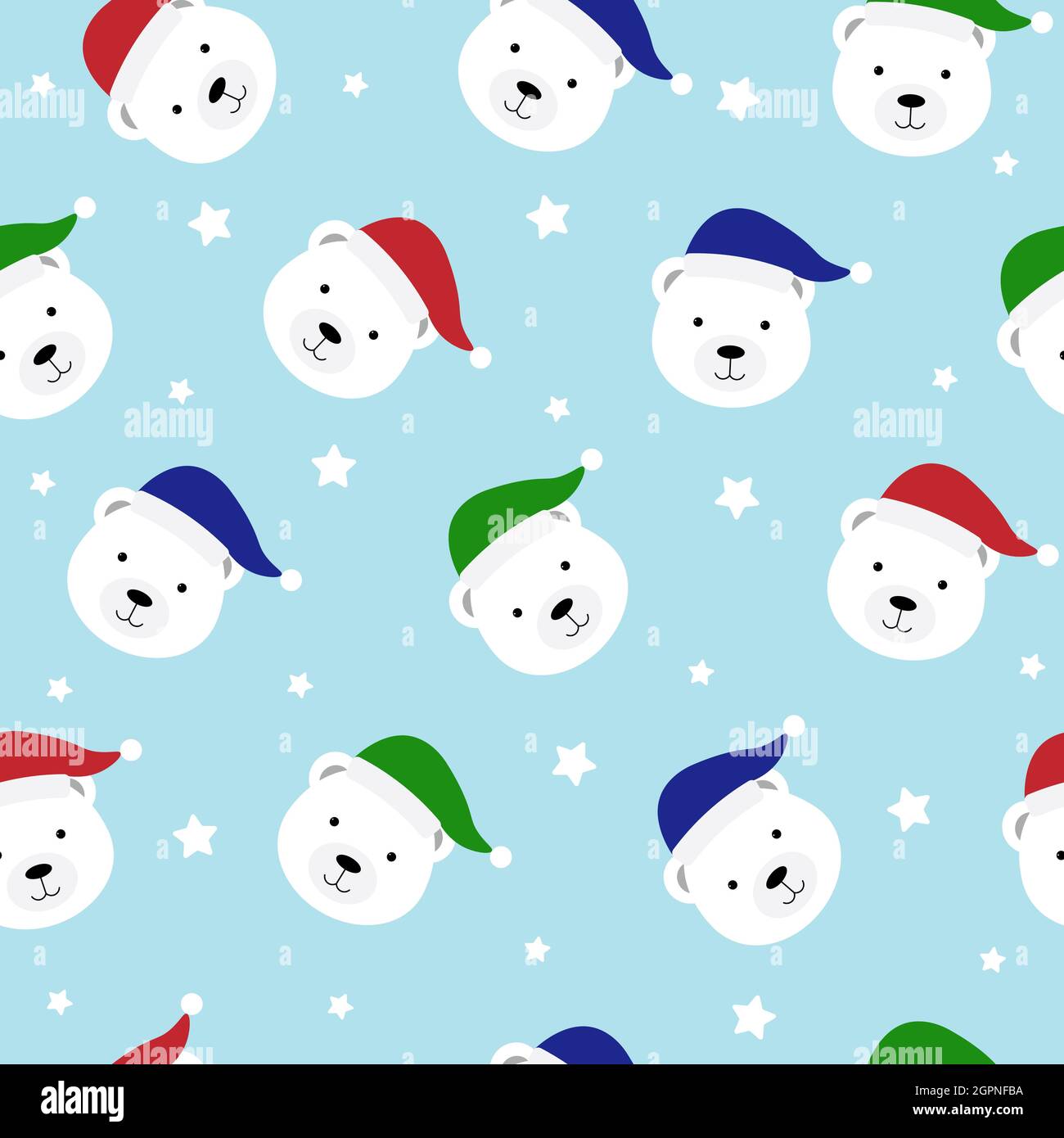 Cartoon orso polare in cappello senza cuciture pattern Illustrazione Vettoriale