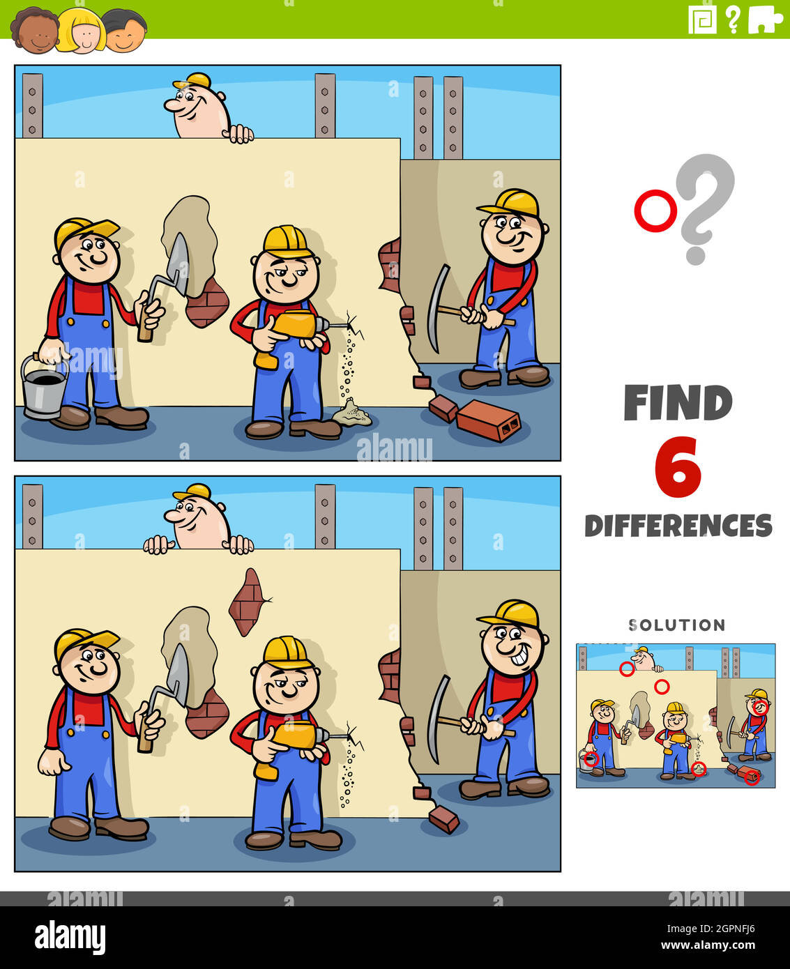 differenze gioco educativo con i lavoratori cartoni animati Illustrazione Vettoriale