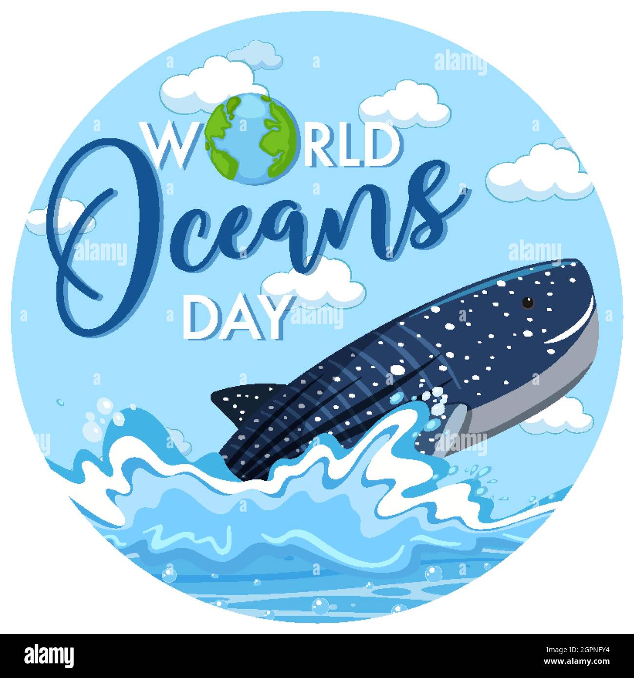 Banner Giornata Mondiale dell'Oceano con balena nell'oceano illustrazione isolata Illustrazione Vettoriale