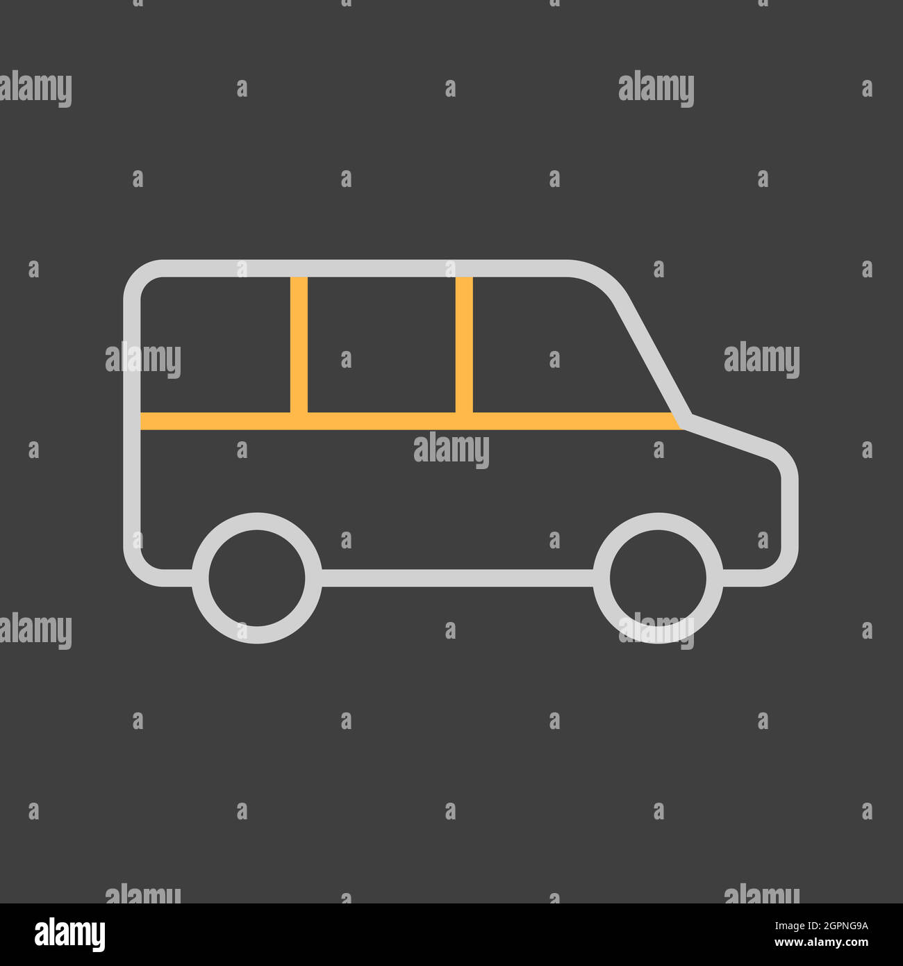 Minivan navetta per l'aeroporto, icona del vettore bus navetta su sfondo scuro Illustrazione Vettoriale