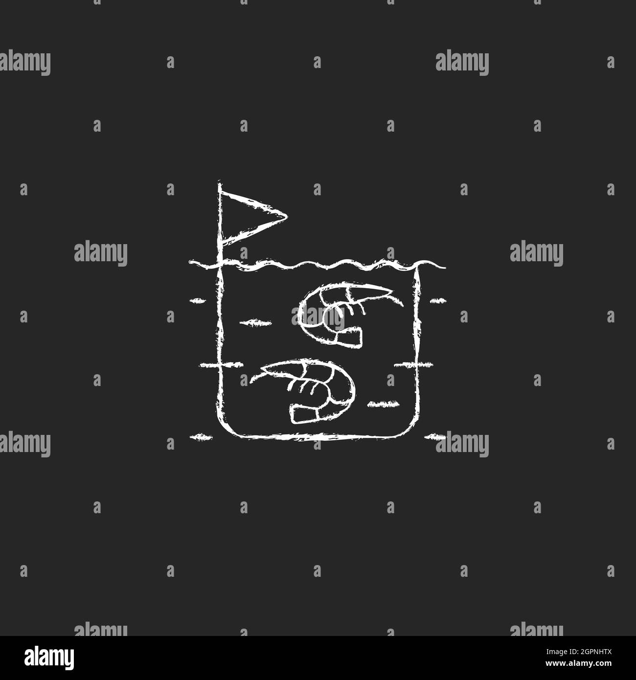 Gamberi allevamento gesso icona bianca su sfondo scuro Illustrazione Vettoriale