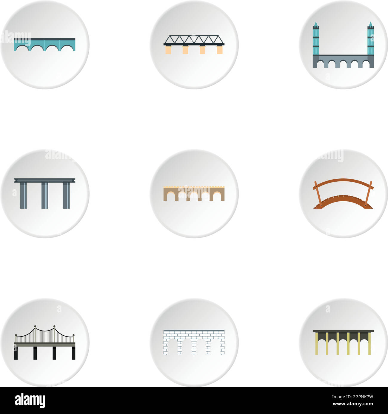 Tipi di ponti di set di icone di stile di Piana Illustrazione Vettoriale