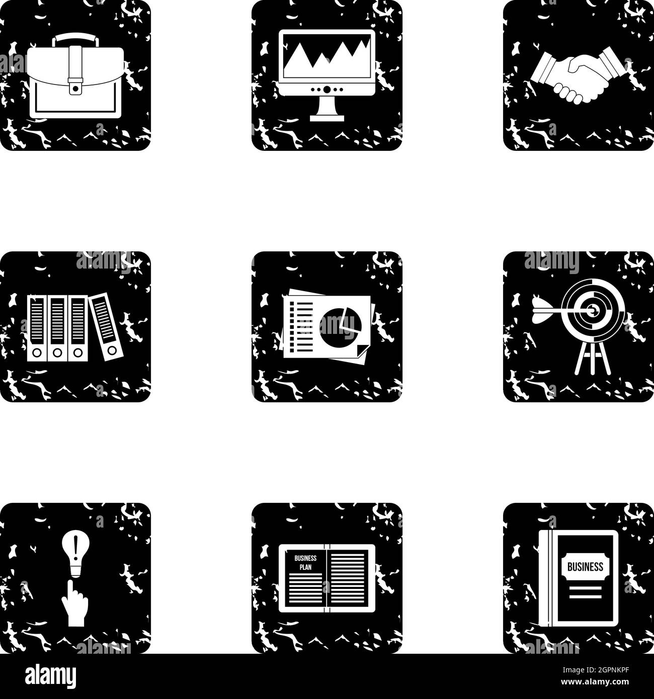 Icone aziendali impostate, stile grunge Illustrazione Vettoriale